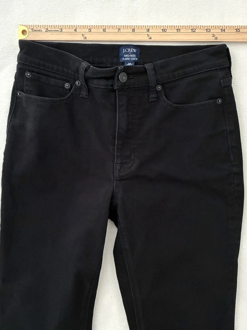 J.Crew Mid-Rise Flare Crop Jeans Womens 28 Black Stretch Denim Cropped Preppy